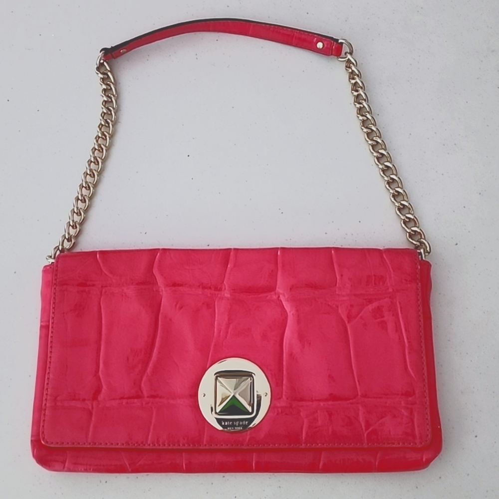 Kate Spade Pink Patent Leather Clutch With Gold Chain Handles GORGEOUS!
